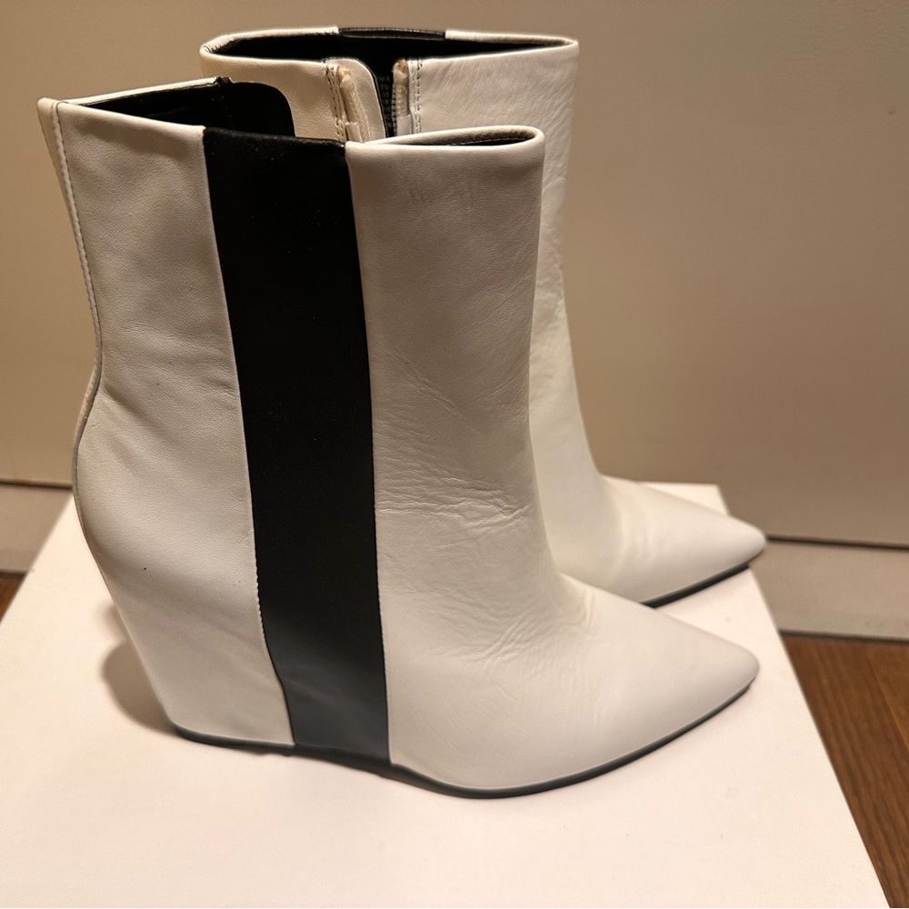 Brand new Calvin Klein black and white wedge ankle boots